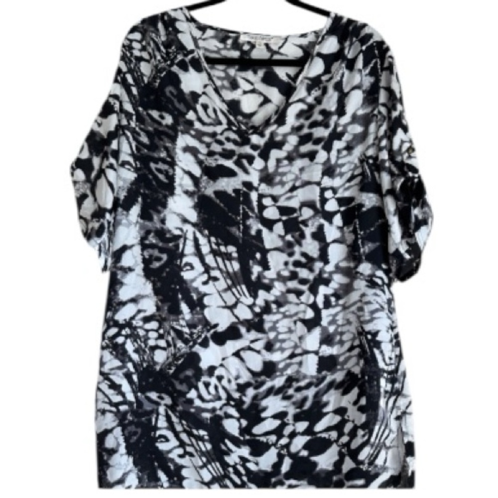 Travel Smith Satin Black/White Women's Tunic sz L